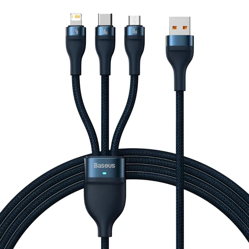 Καλώδιο 3 Σε 1 USB-A Σε USB-C Micro USB Και Lightning 66W 1.2m Μπλε Baseus CASS040003