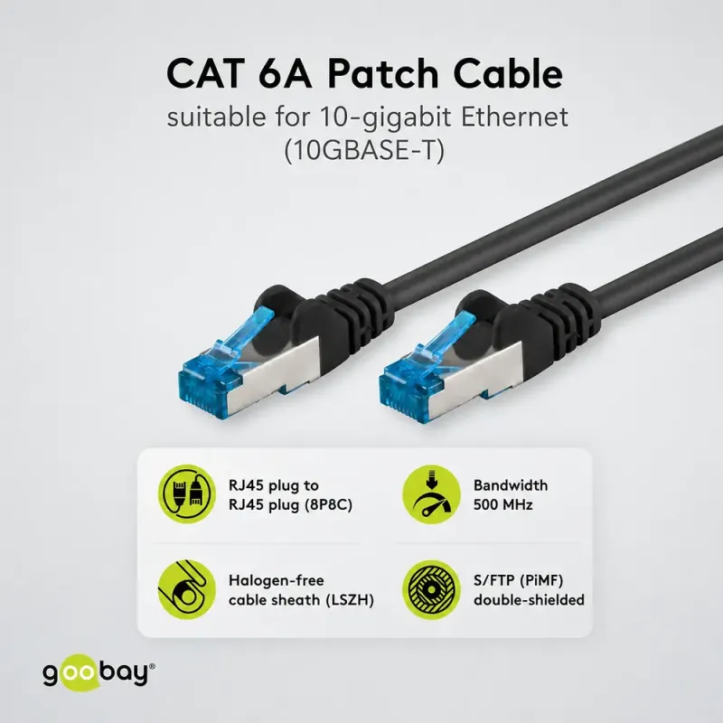 Καλώδιο Δικτύου Cat 6A S/FTP RJ45 500MHz 2m Μαύρο GOOBAY 93746