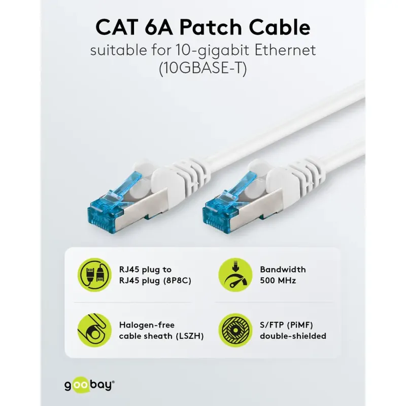 Καλώδιο Δικτύου Cat 6A S/FTP RJ45 500MHz 3m Λευκό GOOBAY 93790