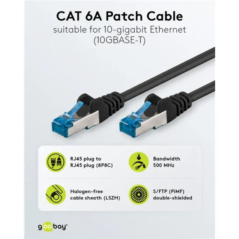 Καλώδιο Δικτύου Cat 6A S/FTP RJ45 500MHz 5m Μαύρο GOOBAY 93820