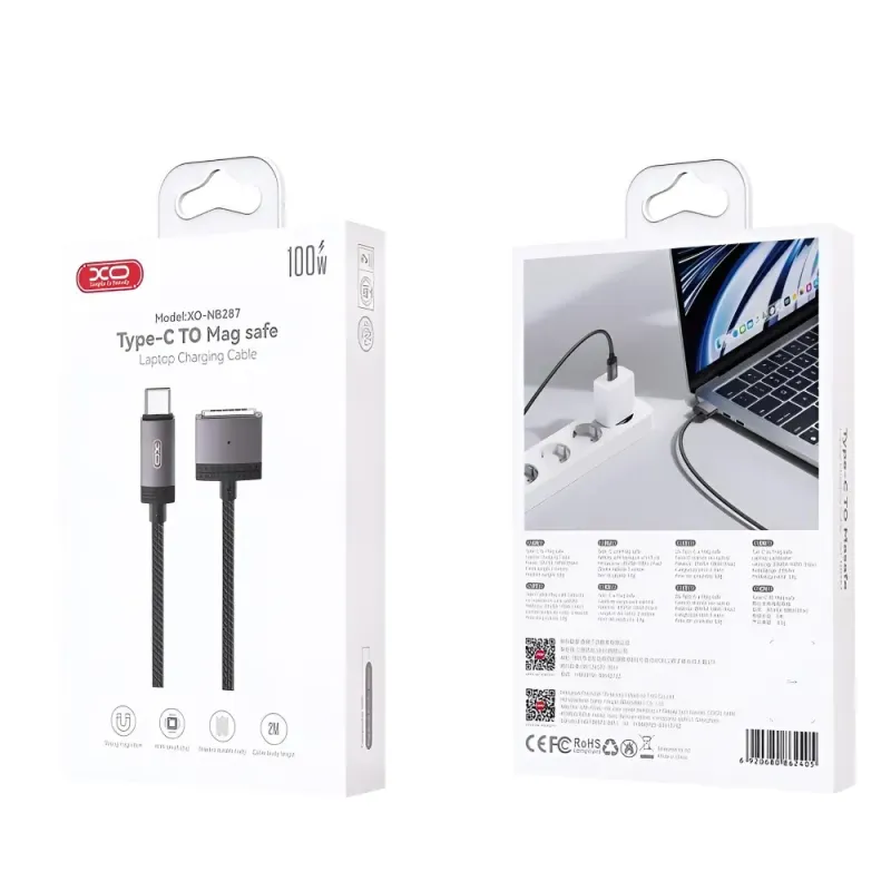 Καλώδιο Φόρτισης MacBook USB-C Σε MagSafe 3 100W 2m Μαύρο XO NB287 Καλώδιο Φόρτισης MacBook USB-C Σε MagSafe 3 100W 2m Μαύρο XO NB287