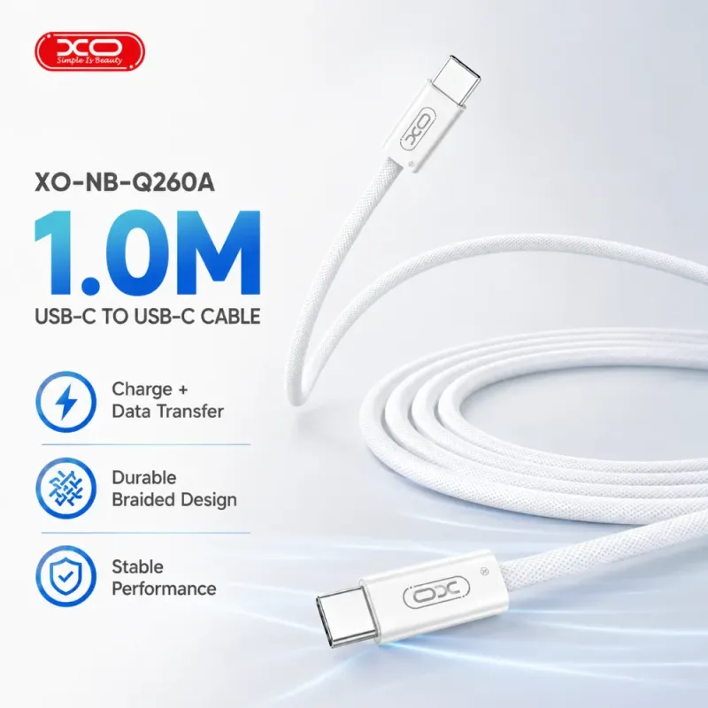 Καλώδιο Φόρτισης USB-C Σε USB-C 60W 1m Λευκό XO NB-Q260A