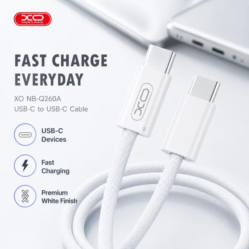 Καλώδιο Φόρτισης USB-C Σε USB-C 60W 1m Λευκό XO NB-Q260A