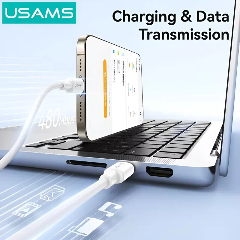 Καλώδιο Φόρτισης USB-C σε USB-C 60W 1m Λευκό USAMS SJ763 Καλώδιο Φόρτισης USB-C σε USB-C 60W 1m Λευκό USAMS SJ763