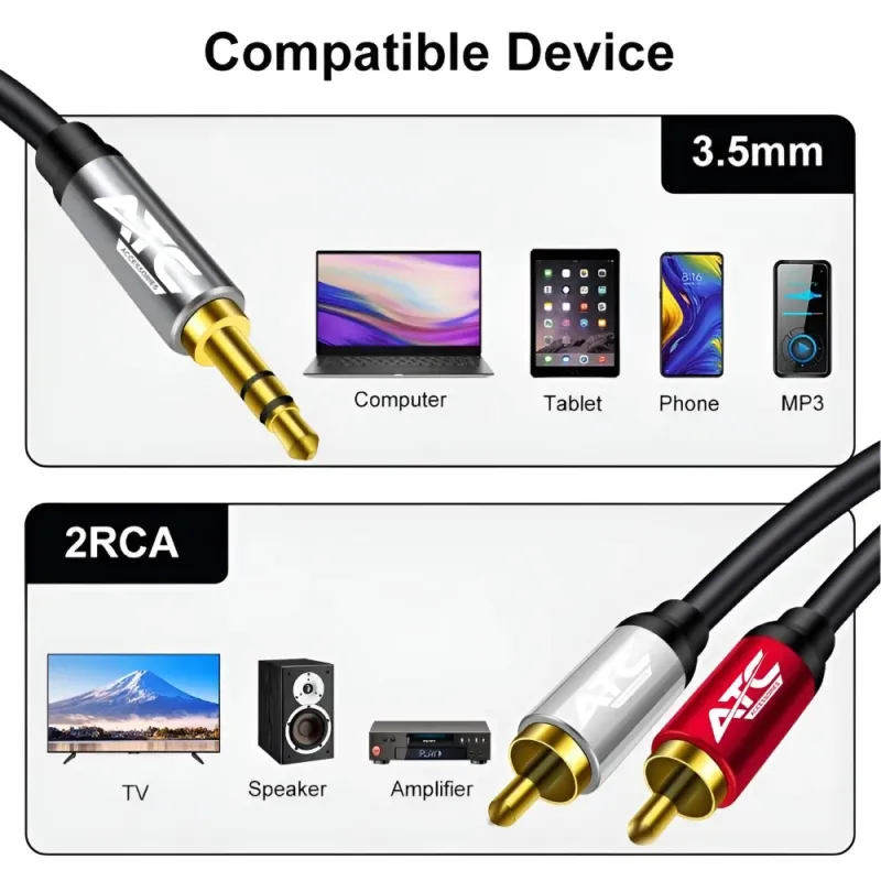 Καλώδιο Ήχου HQ 3.5mm Αρσενικό Σε 2x RCA Αρσενικό 1.5m ATC Καλώδιο Ήχου HQ 3.5mm Αρσενικό Σε 2x RCA Αρσενικό 1.5m ATC