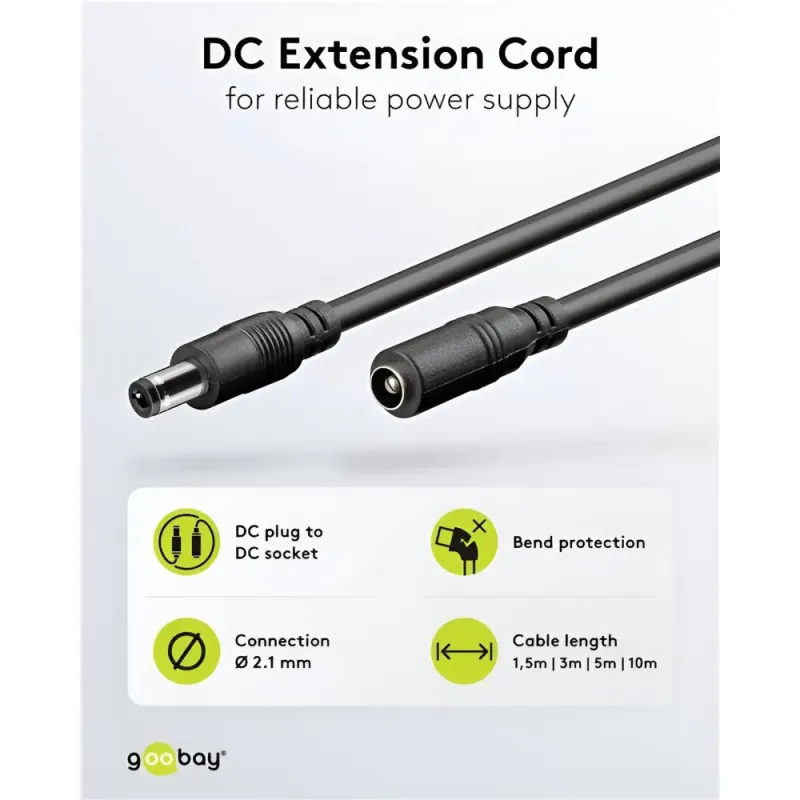 Καλώδιο Προέκτασης DC 5.5x2.1mm 1.5m Μαύρο Goobay 76635 Καλώδιο Προέκτασης DC 5.5x2.1mm 1.5m Μαύρο Goobay 76635