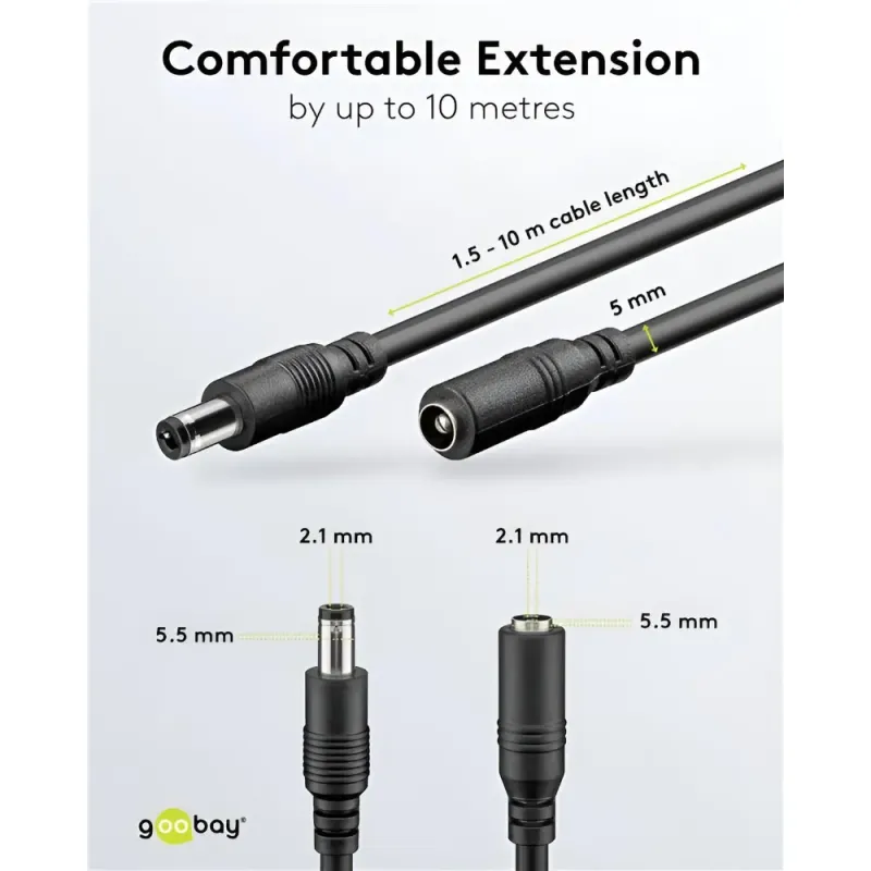 Καλώδιο Προέκτασης DC 5.5x2.1mm 1.5m Μαύρο Goobay 76635 Καλώδιο Προέκτασης DC 5.5x2.1mm 1.5m Μαύρο Goobay 76635