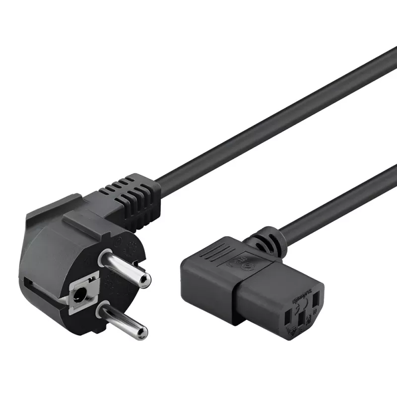 Καλώδιο Τροφοδοσίας Υπολογιστή Schuko Σε IEC C13 Γωνιακό 90 Μαύρο 1.5m Powertech CAB-P003