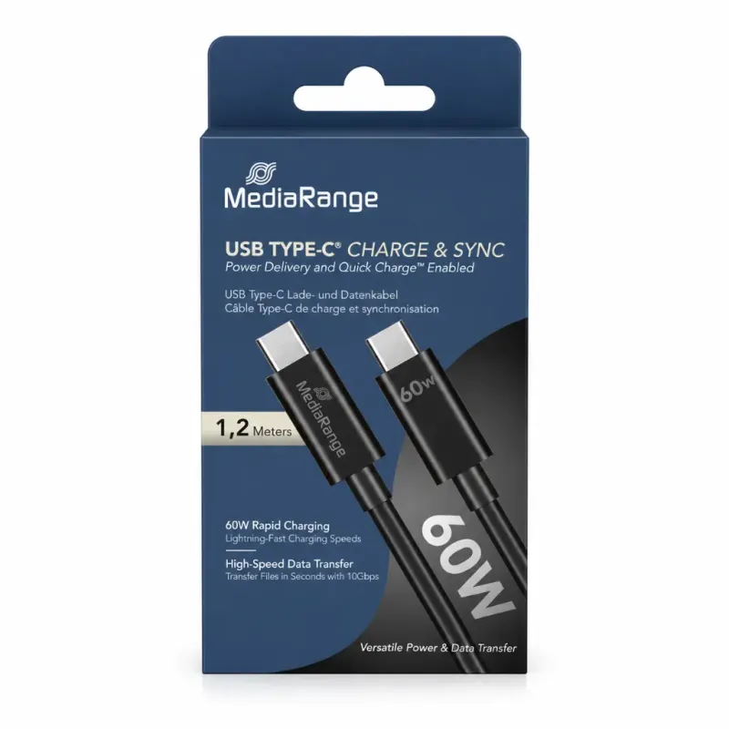 Καλώδιο USB-C Σε USB-C 60W PD 3.0 5Gbps 1.2m Μαύρο MediaRange MRCS213 Καλώδιο USB-C Σε USB-C 60W PD 3.0 5Gbps 1.2m Μαύρο MediaRange MRCS213