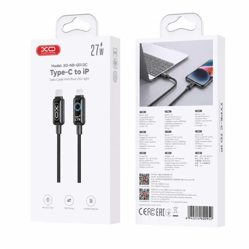 Καλώδιο USB Type-C Σε Lightning 27W PD 1m Μαύρο XO NB-Q312C