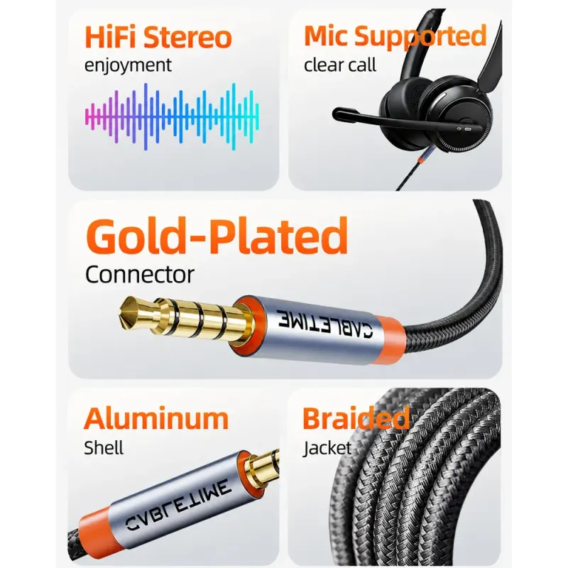 Καλώδιο Ήχου AUX 3.5mm TRRS 4-Pole 2m Μαύρο CABLETIME CT-AM35M-AG2