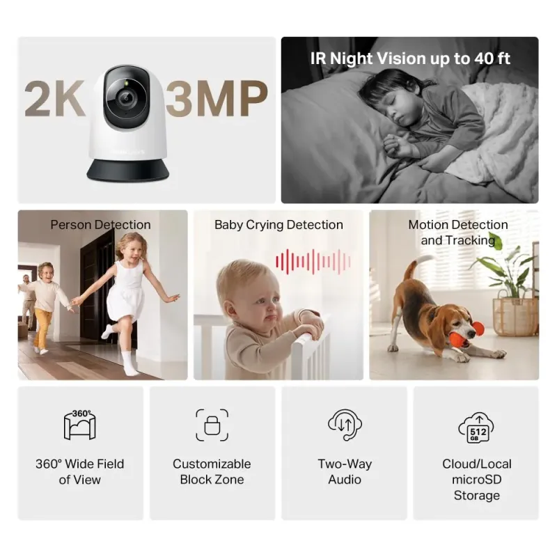 Κάμερα Ασφαλείας Wi-Fi 2K 3MP Pan/Tilt Mercusys MC210