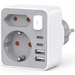 Πολύπριζο Τοίχου 2 Θέσεων 2xUSB-C 2xUSB-A Με Διακόπτη Technik
