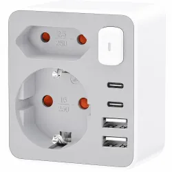 Πολύπριζο Τοίχου 2 Θέσεων 2xUSB-C 2xUSB-A Με Διακόπτη Technik