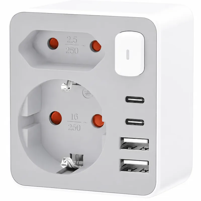 Πολύπριζο Τοίχου 2 Θέσεων 2xUSB-C 2xUSB-A Με Διακόπτη Technik