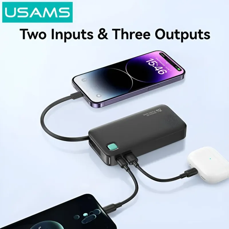 Power Bank 10000mAh 20W Ενσωματωμένο Lightning USB-C Μαύρο USAMS CD225 Power Bank 10000mAh 20W Ενσωματωμένο Lightning USB-C Μαύρο USAMS CD225