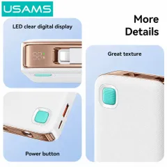 Power Bank 10000mAh 20W Με Ενσωματωμένο Lightning USB-C Λευκό USAMS CD225 Power Bank 10000mAh 20W Με Ενσωματωμένο Lightning USB-C Λευκό USAMS CD225