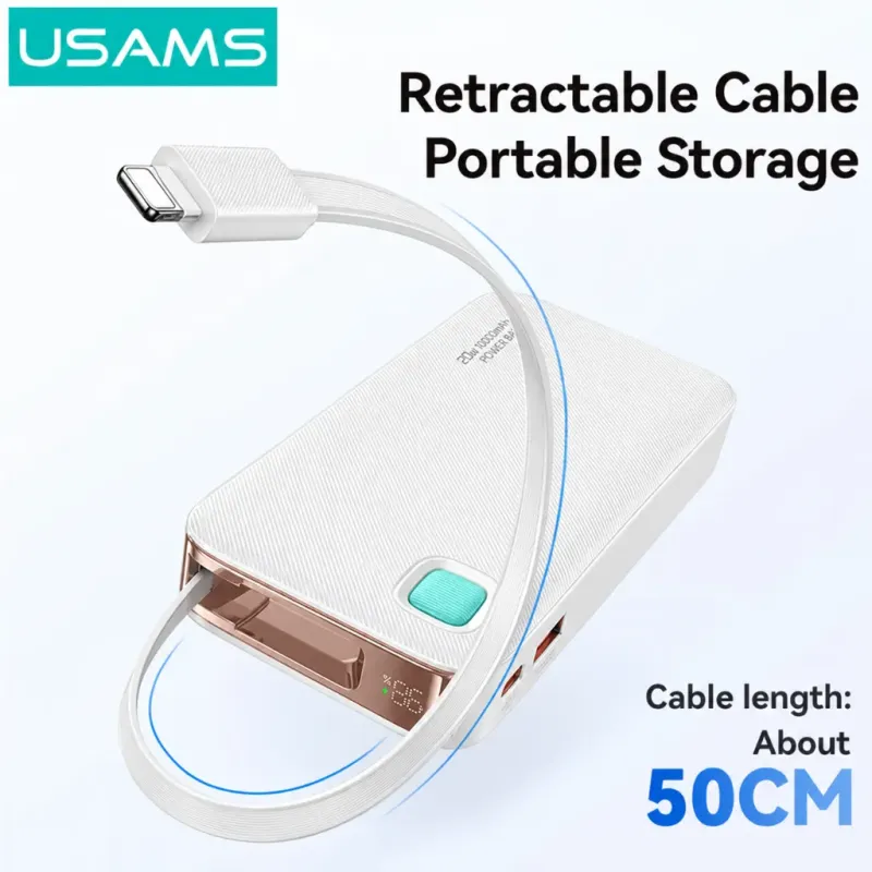 Power Bank 10000mAh 20W Με Ενσωματωμένο Lightning USB-C Λευκό USAMS CD225 Power Bank 10000mAh 20W Με Ενσωματωμένο Lightning USB-C Λευκό USAMS CD225