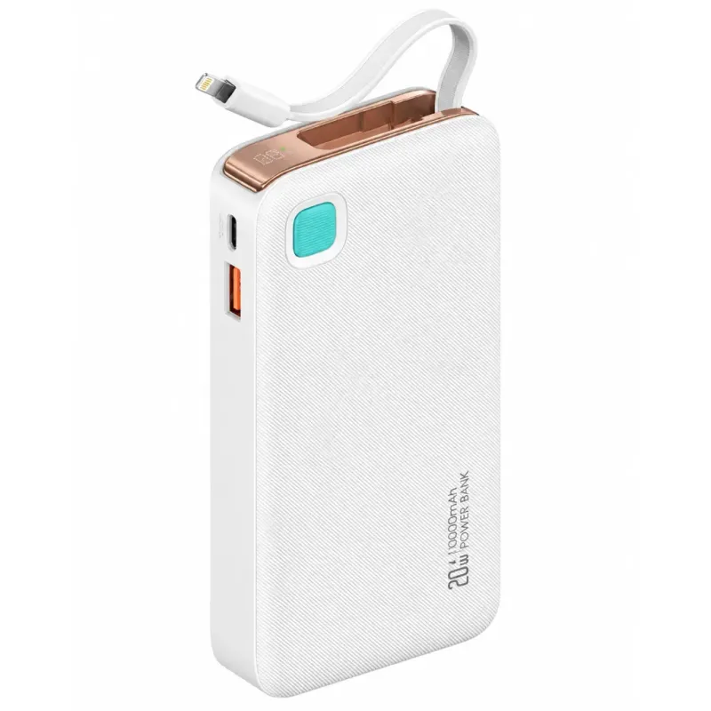 Power Bank 10000mAh 20W Με Ενσωματωμένο Lightning USB-C Λευκό USAMS CD225 Power Bank 10000mAh 20W Με Ενσωματωμένο Lightning USB-C Λευκό USAMS CD225
