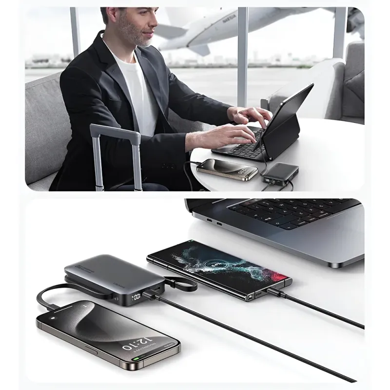 Power Bank 10000mAh 20W Με Καλώδια USB-C & Lightning Γκρι Usams CD228