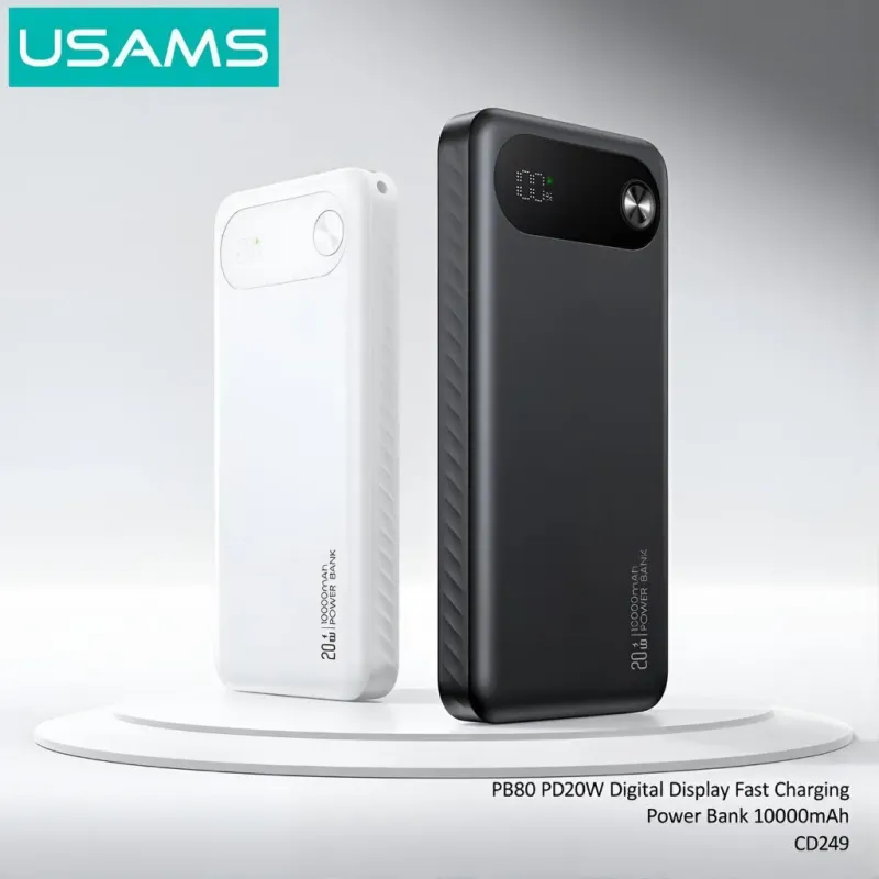 Power Bank 10000mAh Με Ψηφιακή Οθόνη Και 3 Θύρες PD 20W Λευκό USAMS CD249