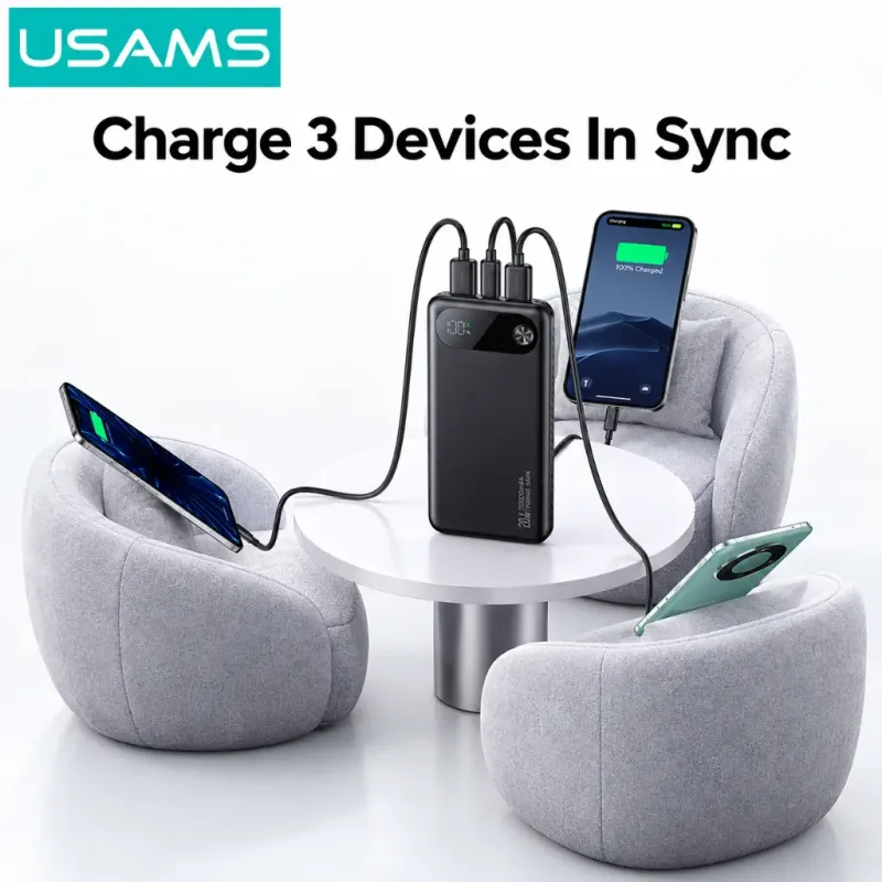 Power Bank 10000mAh Με Ψηφιακή Οθόνη Και 3 Θύρες PD 20W Λευκό USAMS CD249