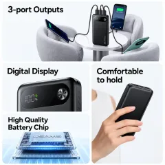 Power Bank 10000mAh Με Ψηφιακή Οθόνη Και 3 Θύρες USB-C PD 20W Μαύρο USAMS CD249