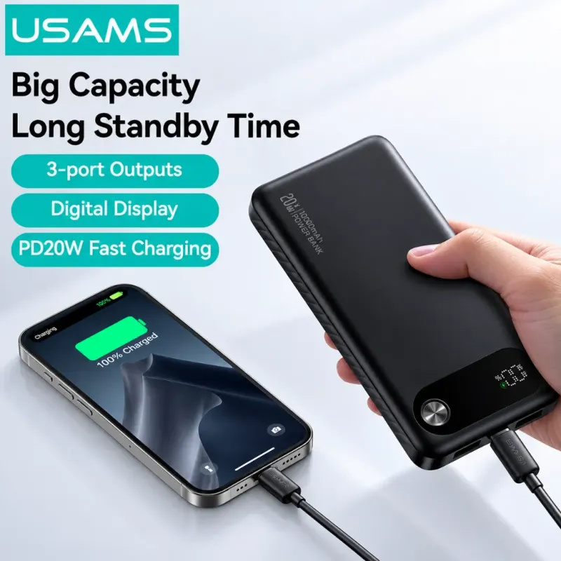 Power Bank 10000mAh Με Ψηφιακή Οθόνη Και 3 Θύρες USB-C PD 20W Μαύρο USAMS CD249 Power Bank 10000mAh Με Ψηφιακή Οθόνη Και 3 Θύρες USB-C PD 20W Μαύρο USAMS CD249