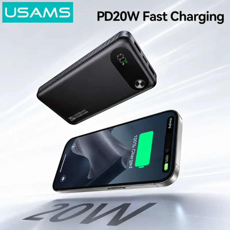 Power Bank 10000mAh Με Ψηφιακή Οθόνη Και 3 Θύρες USB-C PD 20W Μαύρο USAMS CD249 Power Bank 10000mAh Με Ψηφιακή Οθόνη Και 3 Θύρες USB-C PD 20W Μαύρο USAMS CD249