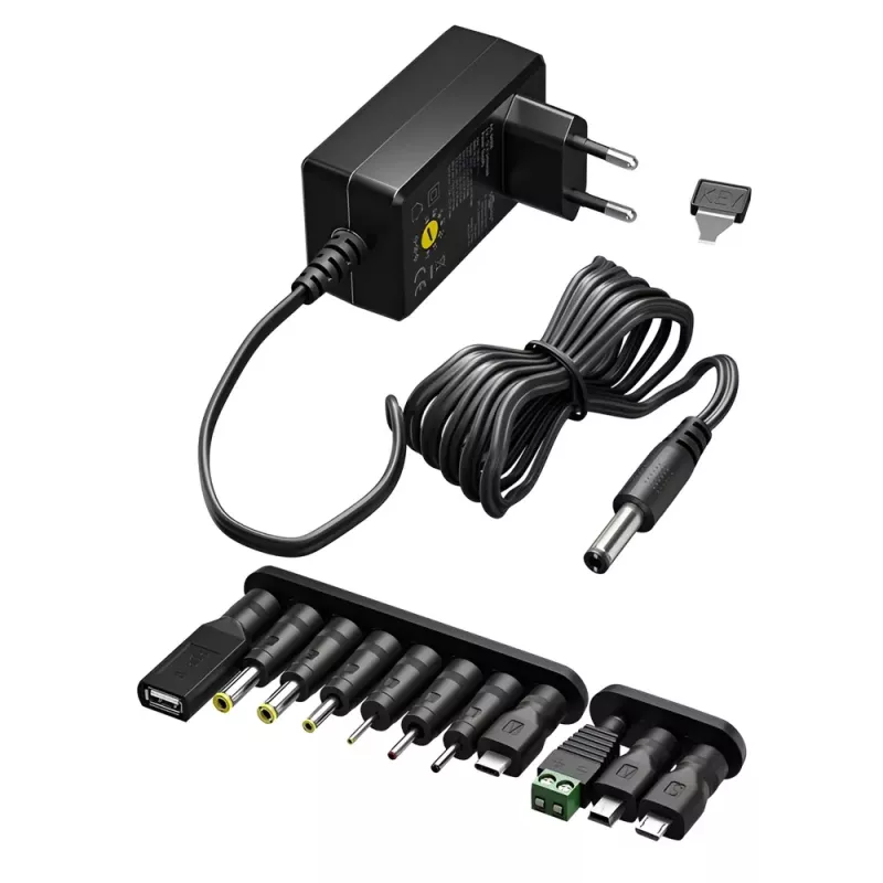 Ρυθμιζόμενο Τροφοδοτικό 3V–12V 27W Με 12 Βύσματα Universal Μαύρο GOOBAY 64570