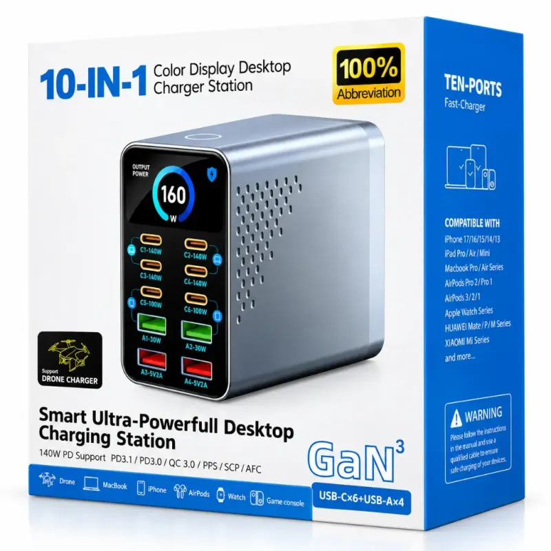 Σταθμός Φόρτισης 10 Θυρών USB-C Και USB-A GaN3 165W PD 140W Γκρι Powertech PT-1687 Σταθμός Φόρτισης 10 Θυρών USB-C Και USB-A GaN3 165W PD 140W Γκρι Powertech PT-1687