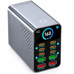 Σταθμός Φόρτισης 10 Θυρών USB-C Και USB-A GaN3 165W PD 140W Γκρι Powertech PT-1687