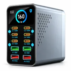 Σταθμός Φόρτισης 10 Θυρών USB-C Και USB-A GaN3 165W PD 140W Γκρι Powertech PT-1687 Σταθμός Φόρτισης 10 Θυρών USB-C Και USB-A GaN3 165W PD 140W Γκρι Powertech PT-1687