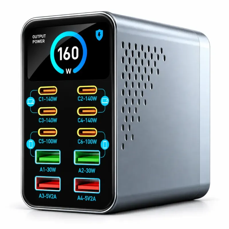 Σταθμός Φόρτισης 10 Θυρών USB-C Και USB-A GaN3 165W PD 140W Γκρι Powertech PT-1687 Σταθμός Φόρτισης 10 Θυρών USB-C Και USB-A GaN3 165W PD 140W Γκρι Powertech PT-1687