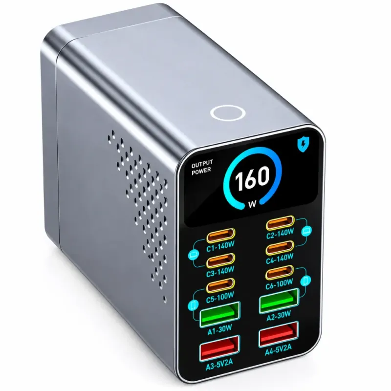 Σταθμός Φόρτισης 10 Θυρών USB-C Και USB-A GaN3 165W PD 140W Γκρι Powertech PT-1687 Σταθμός Φόρτισης 10 Θυρών USB-C Και USB-A GaN3 165W PD 140W Γκρι Powertech PT-1687