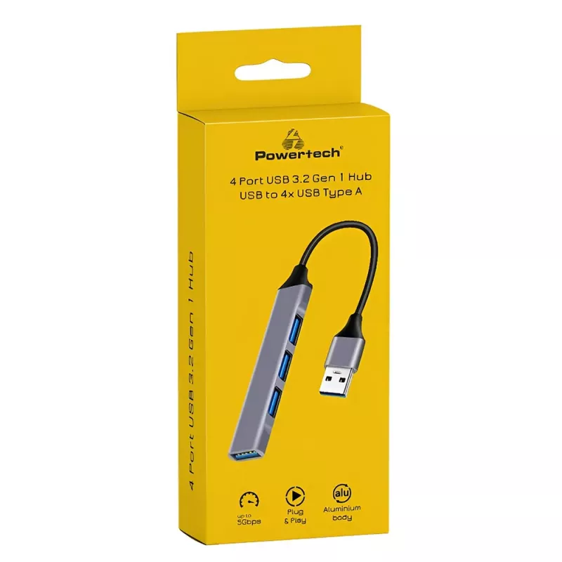 USB Hub Μεταλλικό 4 Θυρών USB 5Gbps Γκρι POWERTECH PT-1114