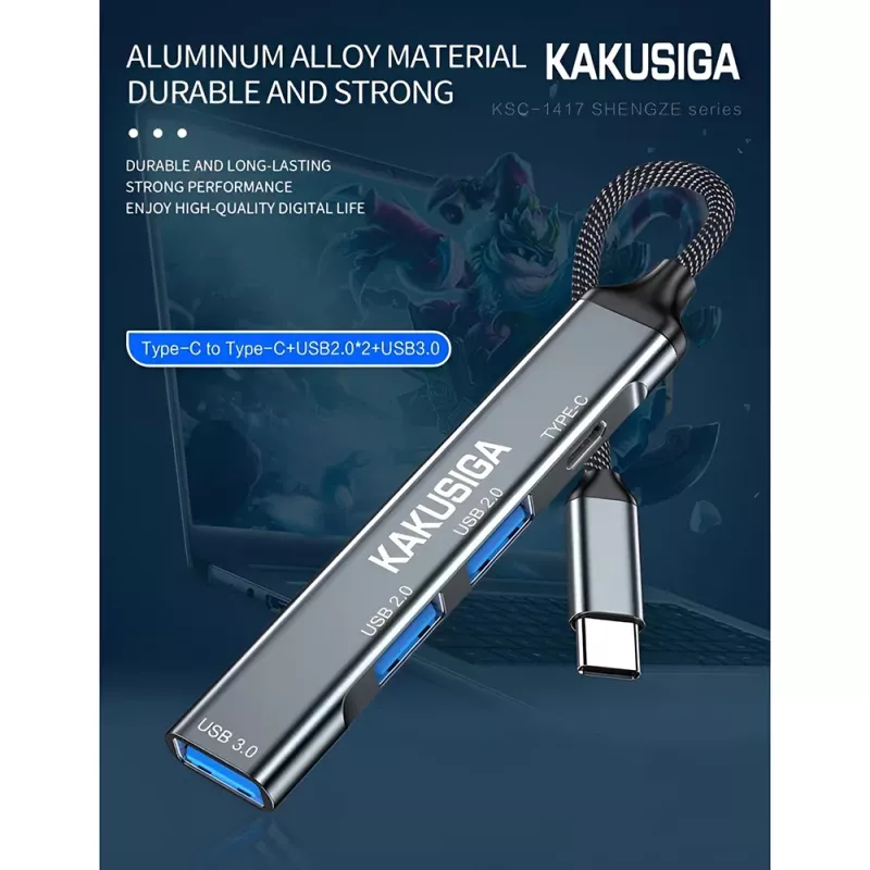 USB Hub Μεταλλικό 4 Θυρών USB-C 5Gbps Γκρι KAKUSIGA KSC-1417