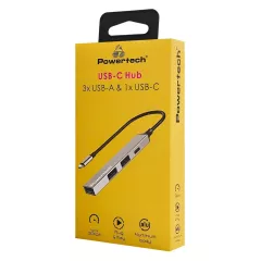 USB Hub Μεταλλικό 4 Θυρών USB-C 5Gbps Γκρι POWERTECH PT-1412