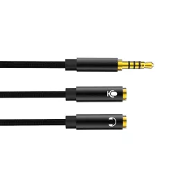 Καλώδιο Splitter Ήχου 3.5mm 4pin Σε 2x 3.5mm Ακουστικών & Μικροφώνου Μαύρο - Audio Splitter Cable With Microphone XO NB-R197