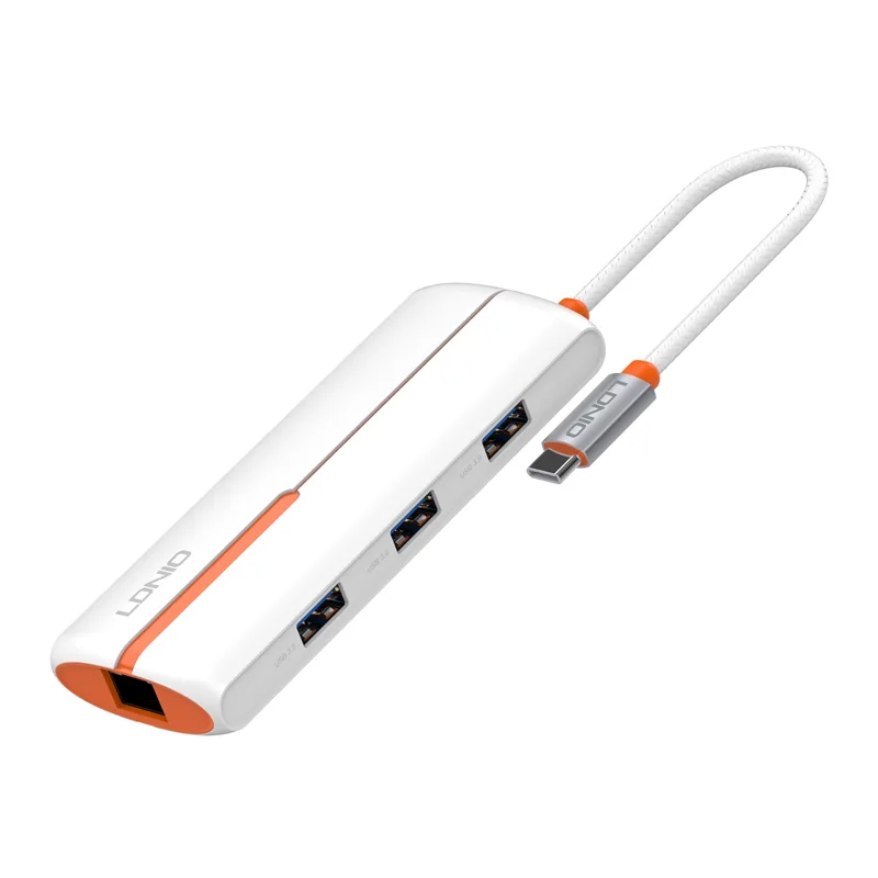 USB Hub 6 Θυρών Με Θύρα Δικτύου & USB-C 100W PD Λευκό LDNIO DS-26U