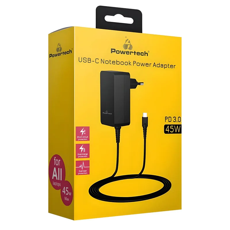 Φορτιστής Laptop Μαύρος USB-C PD 45W Universal Powertech PT-1155