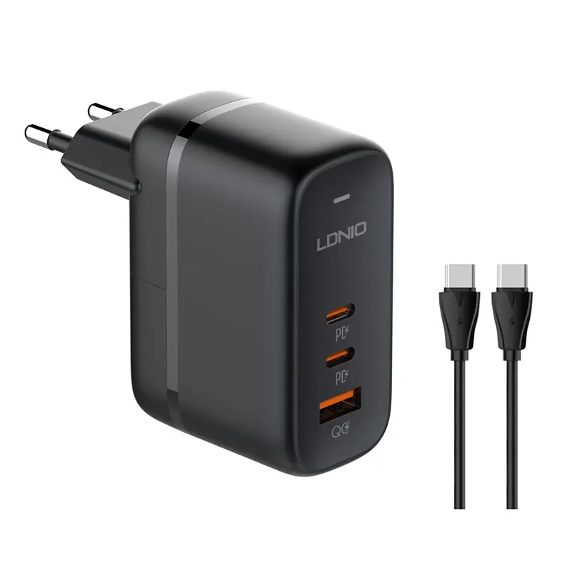 Φορτιστής Τοίχου Μαύρος 65W 2x USB-C & USB-A PD GaN LDNIO Q366